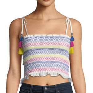 Red Carter Ruffle Trim Smocked Crop Top NWT